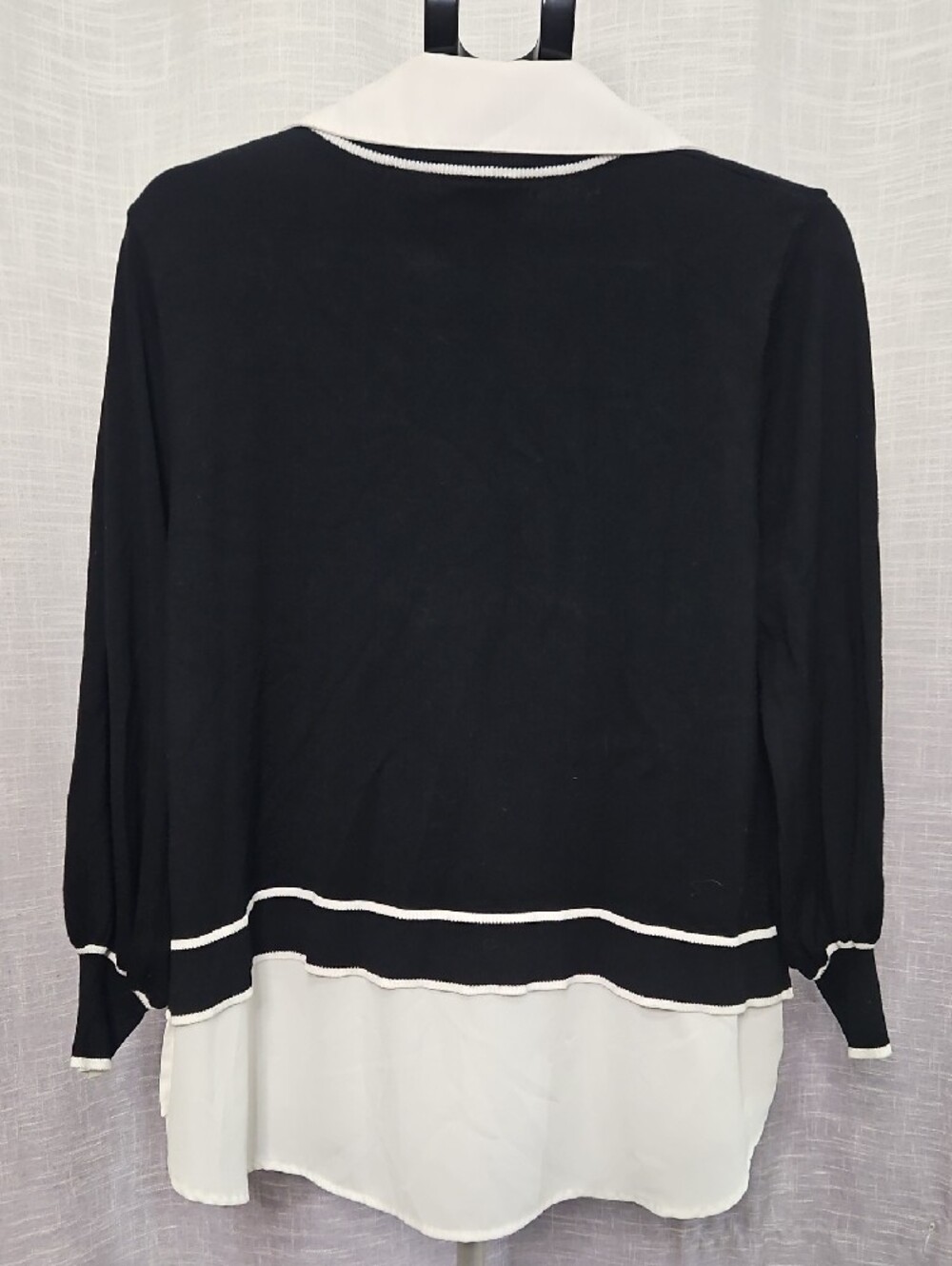 Adrianna Papell Black & White Faux-Layer Button-Down Sweater Top - Picture 2 of 7